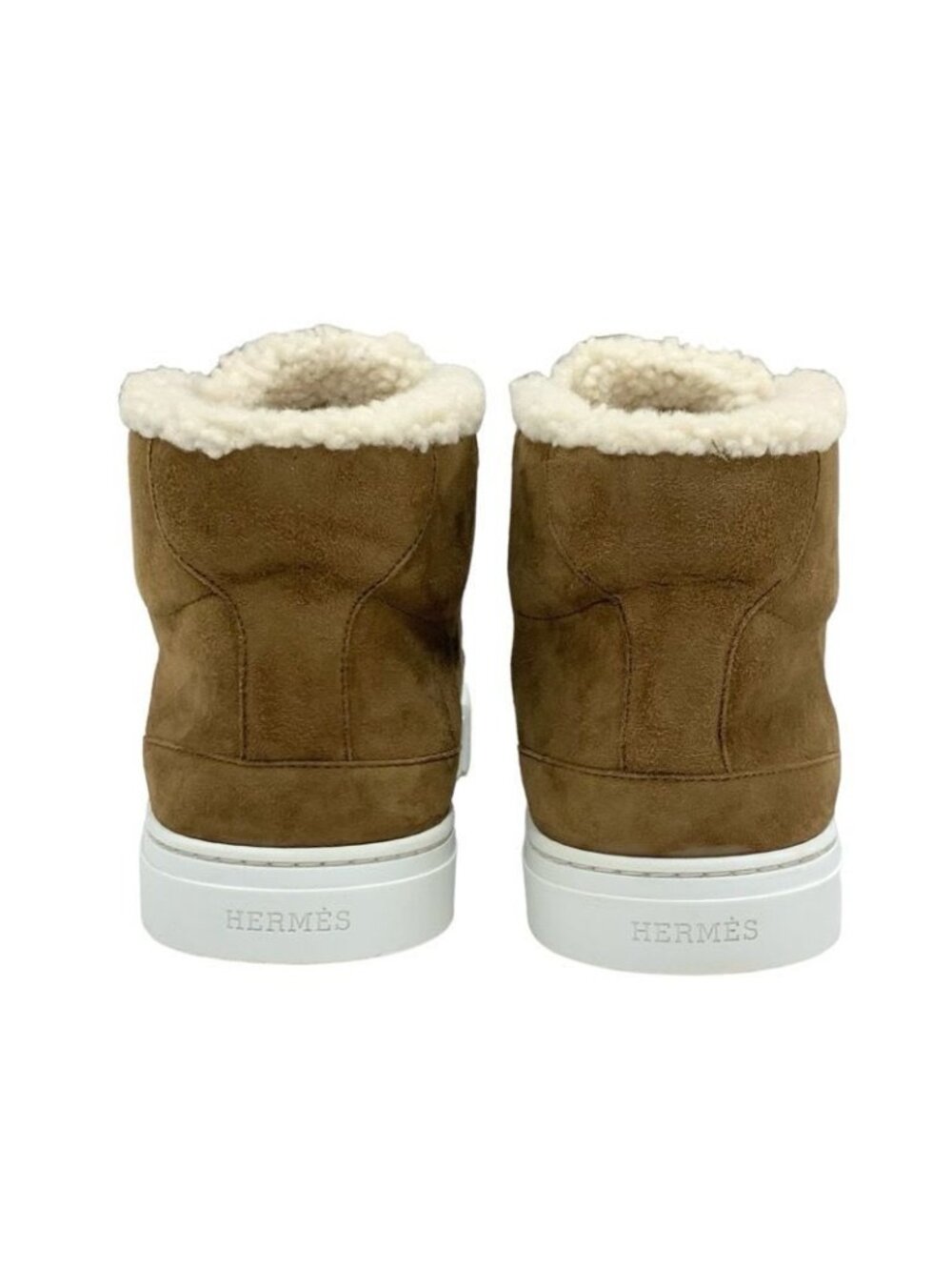 Hermes Daydream Sneakers Shoes Suede Shearling Brown Silver High Cut - Picture 5 of 10